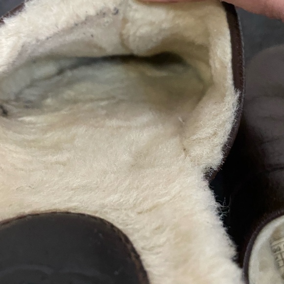 Ugg Mens Brown Leather Sherpa Lounge Slippers- Sz-10 - Picture 9 of 16
